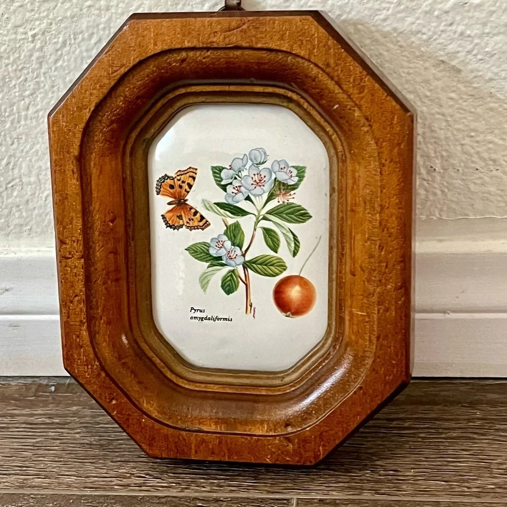 Wooden Framed Botanical Wall Art Berkeley house hand painted tile Italy